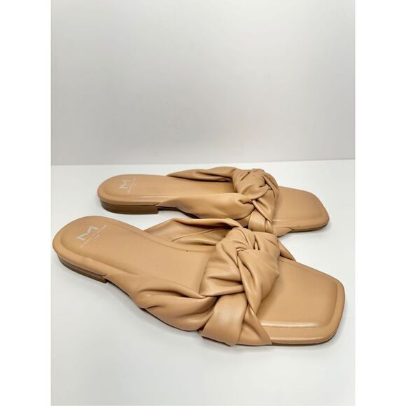 Marc Fisher Sandals Womens Size 8.5 Tan Square Open Toe Knot Detail - Picture 2 of 10